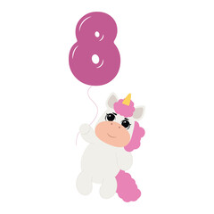 Birthday party invitation with baby unicorn
