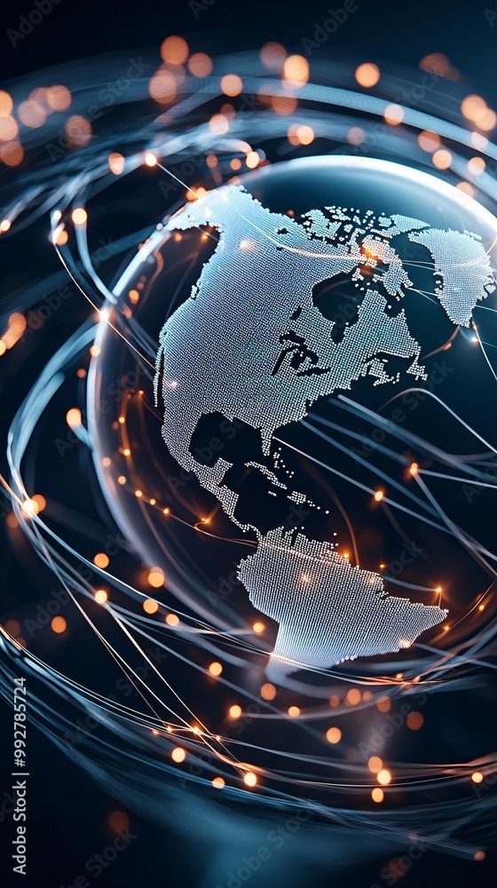 Wall mural digital rendering of economic policies visualized as pathways in a global trade network, concept of 