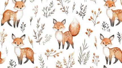 Whimsical illustration of a fox surrounded by delicate foliage, perfect for nature-themed designs and children's artwork.