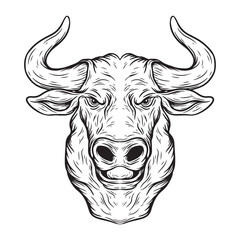 tattoo and t-shirt design black and white hand drawn buffalo premium vector	