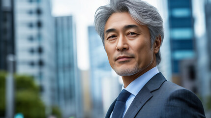 Fototapeta premium Portrait of a Self-Assured Asian Businessman in Suit for Marketing
