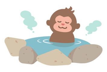 温泉につかるサルのシンプルイラスト