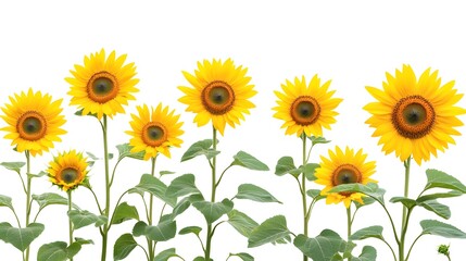 A stunning sunflower field captured on a white background, sharp details and vibrant colors, hyper real, high quality, sharp images, graphic, illustration