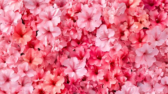 An intricate pattern of azaleas in various shades of pink, displayed on a white background, hyper real, high quality, sharp images, graphic, illustration