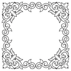 tattoo and t-shirt design black and white hand drawn engraving ornament rectangle frame vector	
