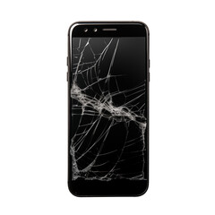 Black Smartphone With Cracked Screen Isolated On White Background