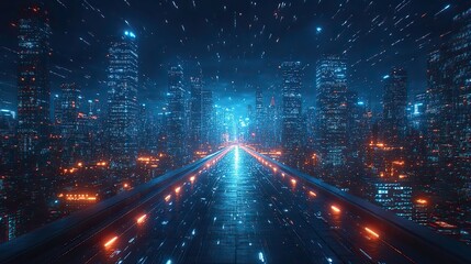 A digital environment showcases the role of internet technology in business, with devices connected through smart city concepts.