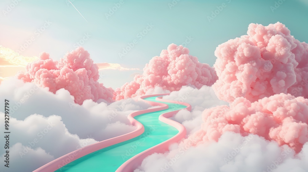 Poster capture the essence of cloud computing in a surreal landscape where data flows like rivers through t