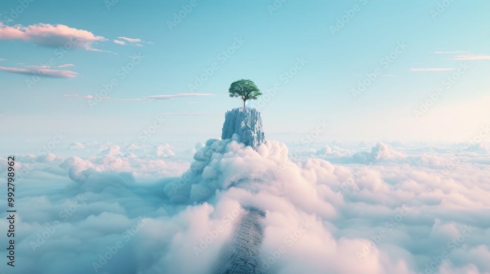 Poster capture the essence of cloud computing in a surreal landscape where digital apps and tools float ami