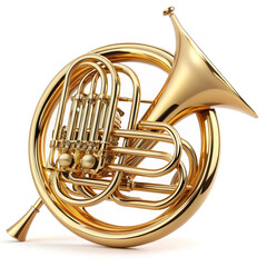 Musical instrument French horn on white background