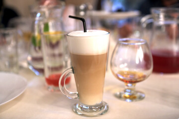 Cup of latte coffee with latte art.