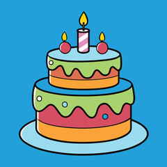 Birthday cake illustration on solid background