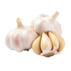 Obraz premium Three Whole Garlic Bulbs With Peeled Cloves Isolated On White Background
