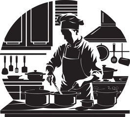 A chef Cooking silhouette style  Vector Design