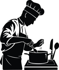 A chef Cooking silhouette style  Vector Design