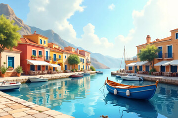 Fototapeta premium A Tranquil scene of a canal in a charming European village.