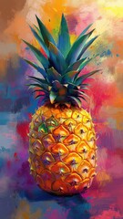 Digital art style pineapple with crisp lines and vibrant, engaging colors, creating a modern, eye-catching effect.