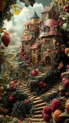 Fototapeta premium Surreal blackberry scene with imaginative and dreamlike artistic elements.
