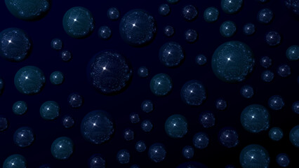 Dark background made of soft areas, 3d spheres, lights, reflections and lens effects