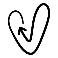 Single hand draw black and white arrow up in doodle style isolated on white background. Vector flat illustration sketch design element.Icons, shape heart.
