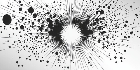 Comic book halftone pattern with a dynamic pop art style showcasing bold black and white contrast throughout the design, emphasizing a retro aesthetic in visual art