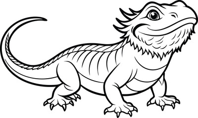 Bearded dragon line art animal silhouette vector icon, illustration on black and white.