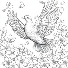 Obraz premium Elegant Bird in Flight Surrounded by Blossoms