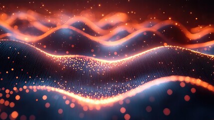 A dynamic wave of glowing points forms a futuristic digital technology background, ideal for presentations.