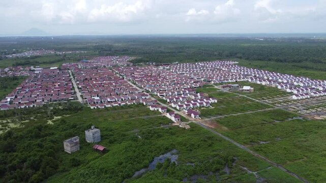 Aerial view of subsidized housing development in South Kalimantan