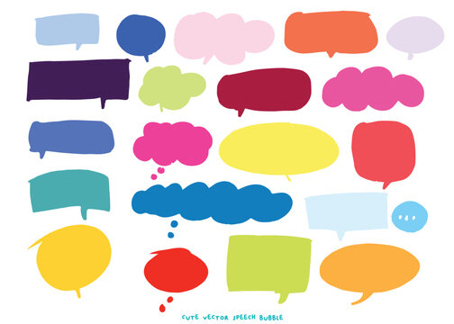 Cute vector speech bubble colorful set,Hand drawn set of speech bubbles with handwritten for book ,card, business, poster design. Vector illustration design for fashion fabrics,cute doodle