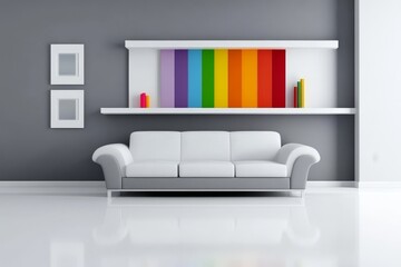 Modern Living Room with Colorful Shelf