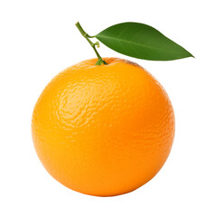Whole Fresh Orange With Leaf Still Attached Isolated On White Background