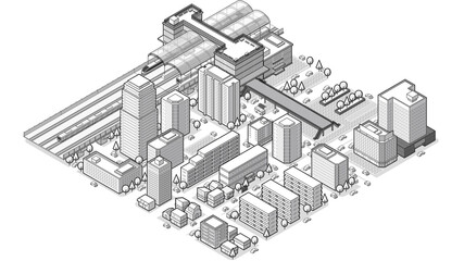 俯瞰から見た立体の駅のベクターイラスト
