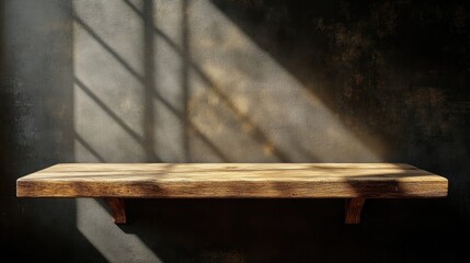 Empty natural wooden table with sunlight and shadow for product display