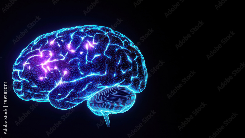 Poster Human brain showing activity in neural network on black background