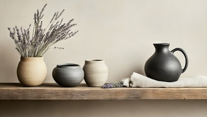 Minimalist Pottery Display with Lavender