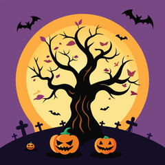 The vector illustration of the magic tree with a Halloween concept. Whimsical Tree of Spooks and Specters.