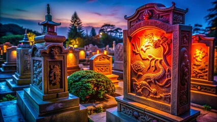 Obraz premium Elegant Chinese Tombstone Design Featuring Intricate Carvings and Traditional Symbolism Elements