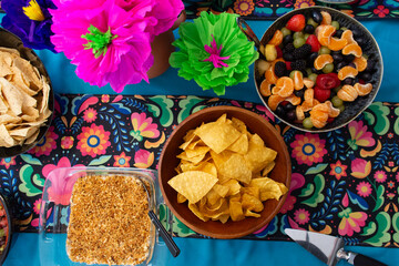 Fiesta Buffet of Tortilla Chips, Fruit Salad, Toppings