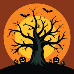The vector illustration of the magic tree with a Halloween concept. Whimsical Tree of Spooks and Specters.