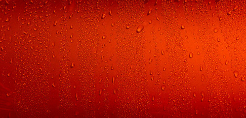Red Water Drops Splashed On Flat Surface. Liquid drops on red Illustrative Stock Photo
