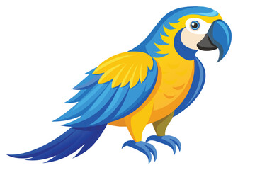 blue and yellow macaw Ara bird illustration on white background.