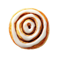 Fototapeta premium Delicious Cinnamon Roll with Creamy Icing - Top View of a Freshly Baked Pastry on Transparent Background
