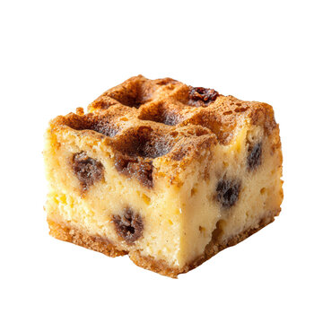 Delicious Homemade Bread Pudding with Raisins and Cinnamon on Transparent Background