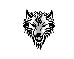 roaring wolf head tattoo style logo design template illustration inspiration