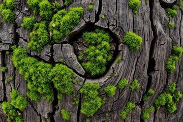 Delve into the enchanting world of old, cracked wood adorned with moss. This unique combination tells a story of time, showcasing nature&rsquo;s resilience and artistic flair.