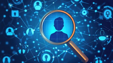 Obraz premium HRM concept with magnifier focusing on a manager icon