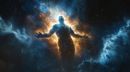 Fototapeta premium Celestial Being Emerging from a Starry Nebula