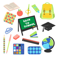 School stationery  set  in flat stile Vector illustration. Back to shool