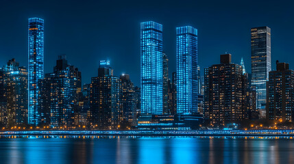 Obraz premium Nighttime Cityscape with Blue Lighting